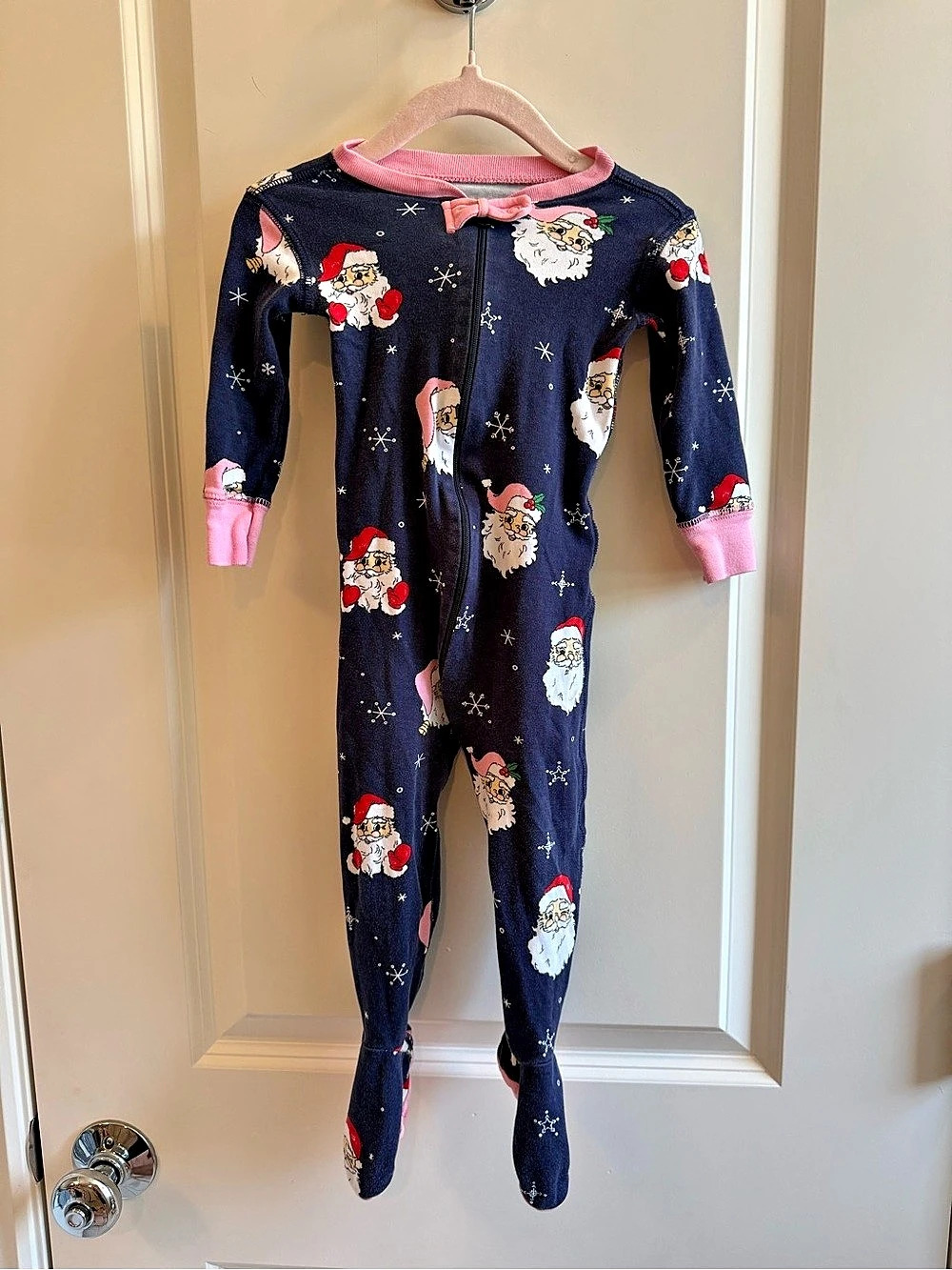 TBBC Santa Pajama Sleeper Size NAVY PINK 18/24M 100% cotton RARE Retired